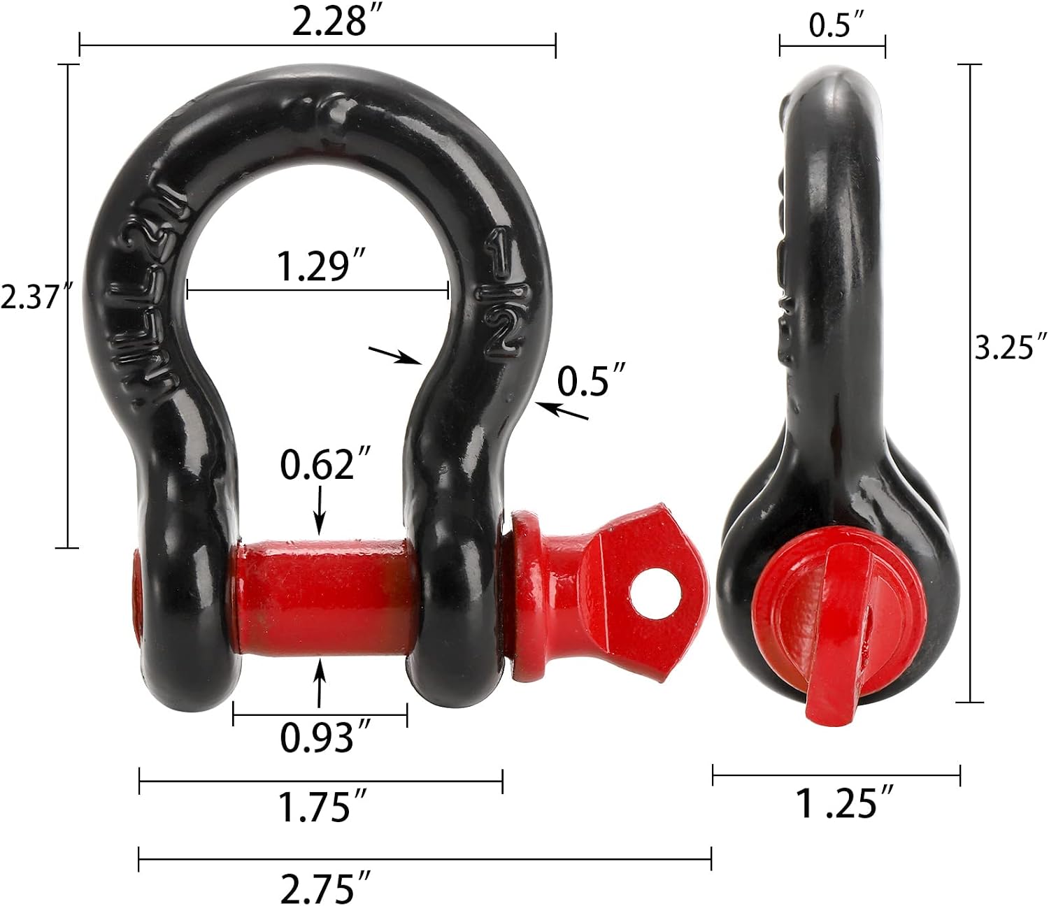 Bekith 6 Pack 1/2" D Ring Shackle 2.0 Ton (4,000 lbs) Capacity with Screw Pin Heavy Duty Shackles for Tow Strap, Winch, Off-Road Truck Vehicle Recovery