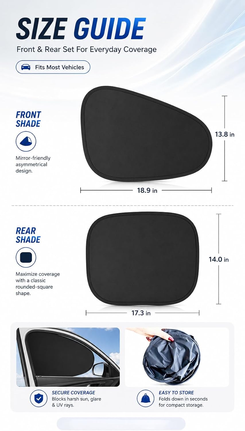 Static Cling Car Window Shades, Thermal Insulation Privacy Sun Shade, UV Heat Block Car Side Window Sun Blocker, Foldable Sunshade, Universal Fit SUV Sedan MPV, No Glue No Residue