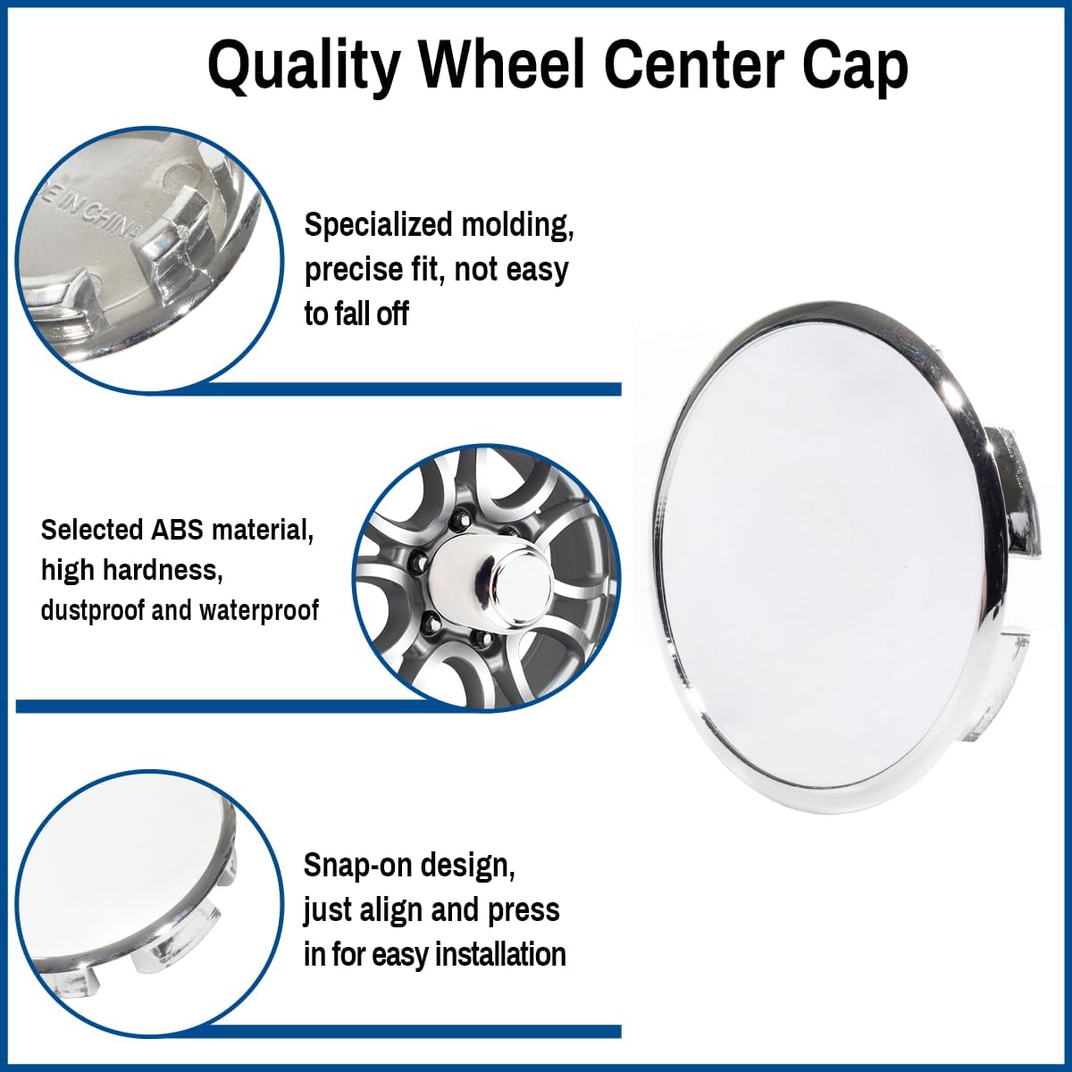 Open End Plus Plug Center Caps for Trailer RV Replacement EZ Lube Cap, 2.22in, Chrome, 4PCS