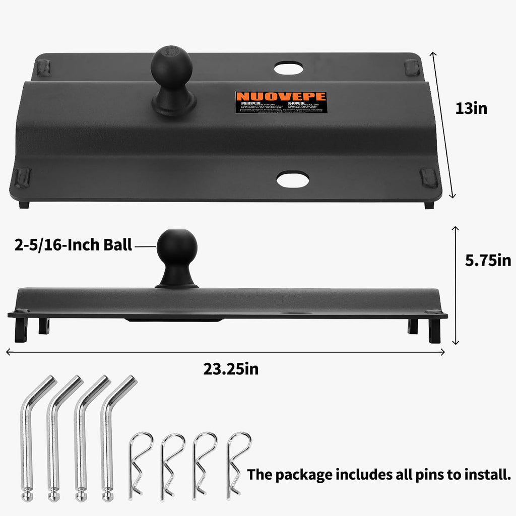 5th Wheel to Gooseneck Adapter Fits Industry-Standard 5th Wheel Rails, Gooseneck Hitch Plate with 2-5/16 Inch Ball, for Towing Heavy Trailers