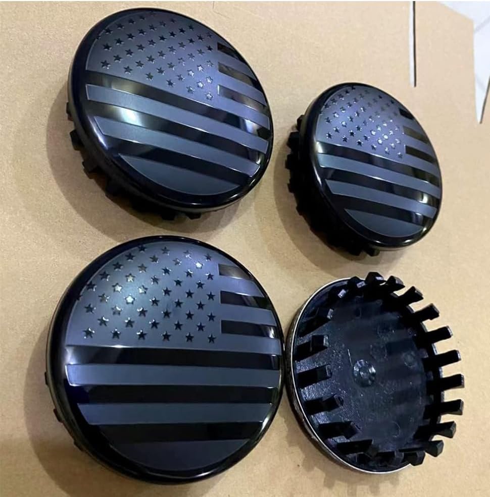 4PCS 83mm/3.27in Wheel Center Hub Caps for Chevrolet, American Flag Wheel Center Cover Compatible with Tahoe Suburban Silverado Yukon Denali Sierra (Black-us)
