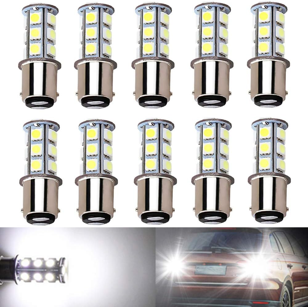 10-Pack 6500K White 1157 2057 2357 7528 BAY15D LED Bulbs 5050 18-SMD Replacement Lamps for 12V Interior RV Camper Trailer Lighting Back Up Reverse Lights or Tail Brake Lights