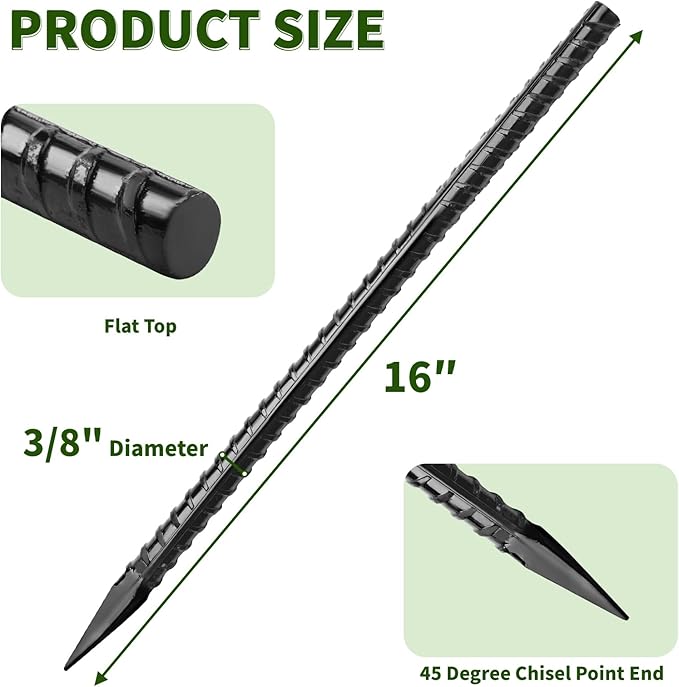 16 inches Rebar Stakes Heavy Duty Metal Spikes - Image 2