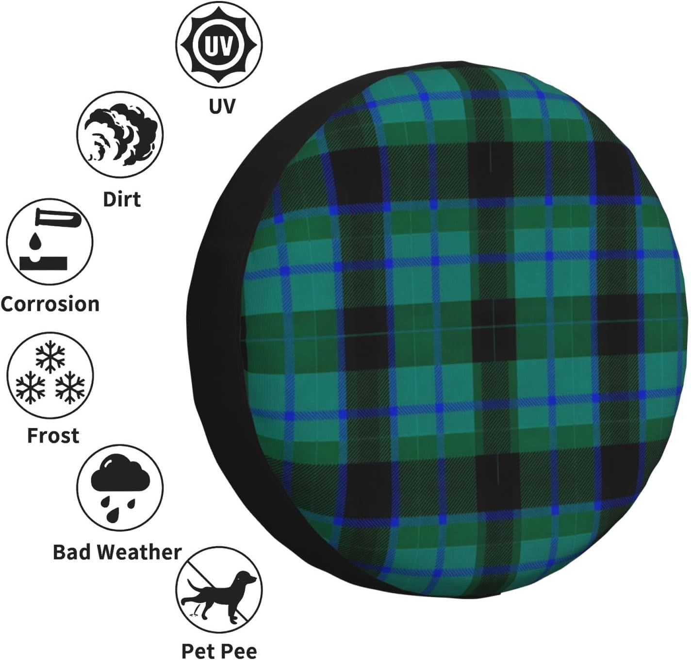 Universal Fit Spare Tire Wheel Cover Scottish Tartan Plaid, Weatherproof Tire Protector for Truck SUV RV and Travel Trailer, 15 inch