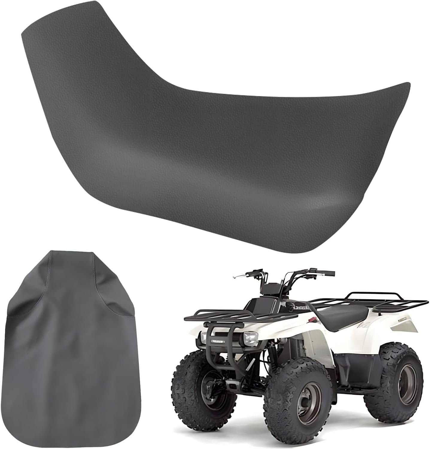 Seat Cover Replacement for 1988-2011 Kawasaki Bayou 220 250, Heavy Duty Leather ATV Seat Cover Replacement, Charcoal