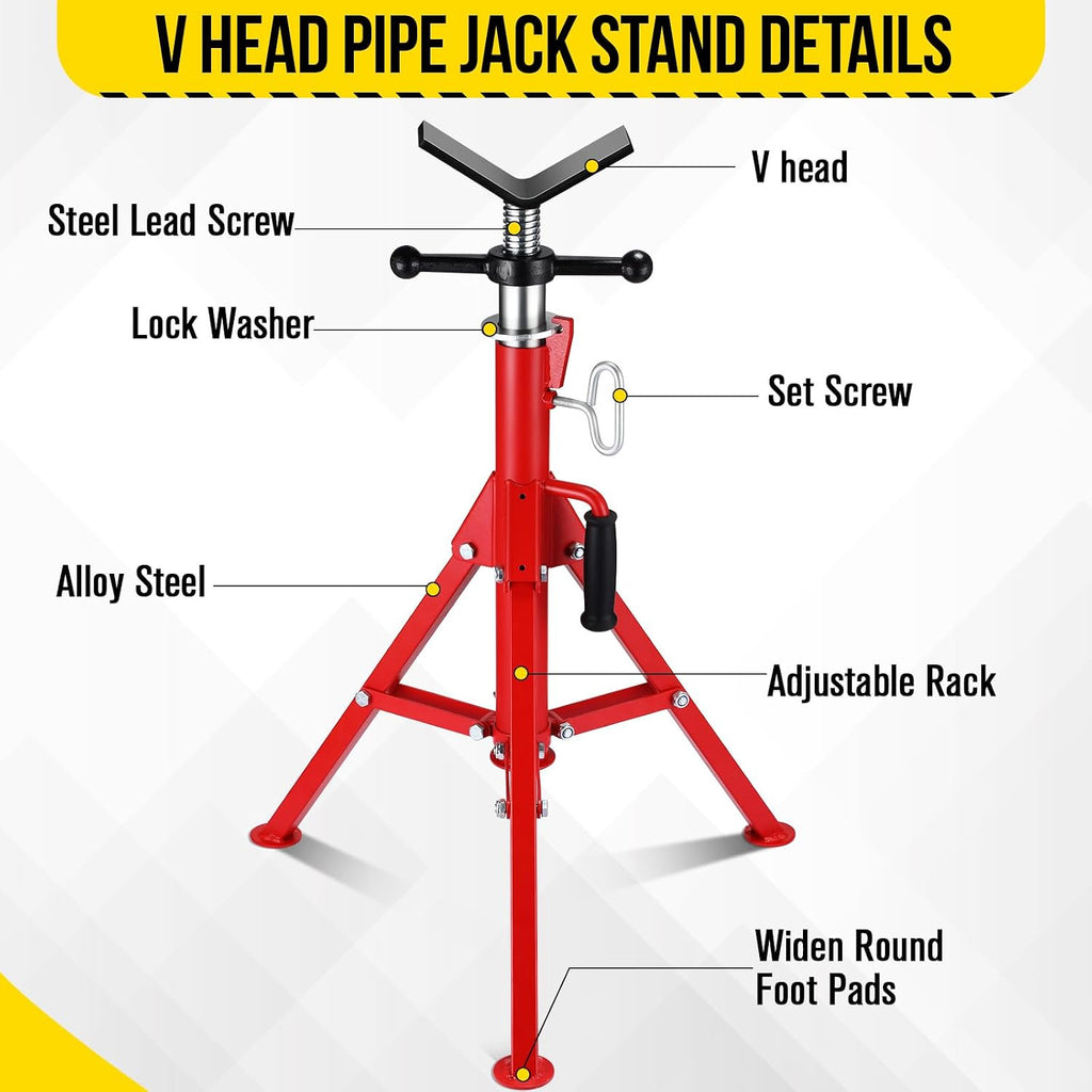2PCS Pipe Jack Stand, Heavy Duty Pipe Stand, 2500LB Jack Stands Carbon Steel with Portable Folding Legs 28-52 Inch Height Adjustable 1/8"-12" Capacity