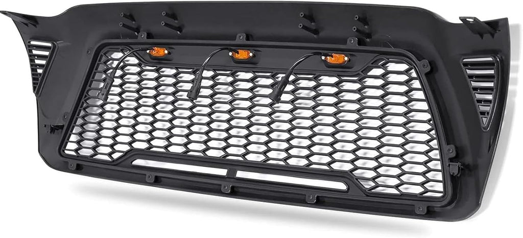 Mesh Front Grill with Amber LED, Compatible with The Following Models: Toyota Tacoma 2005-2011, Matte Black Shell TRD Pro Aftermarket (Parrilla para Tacoma)