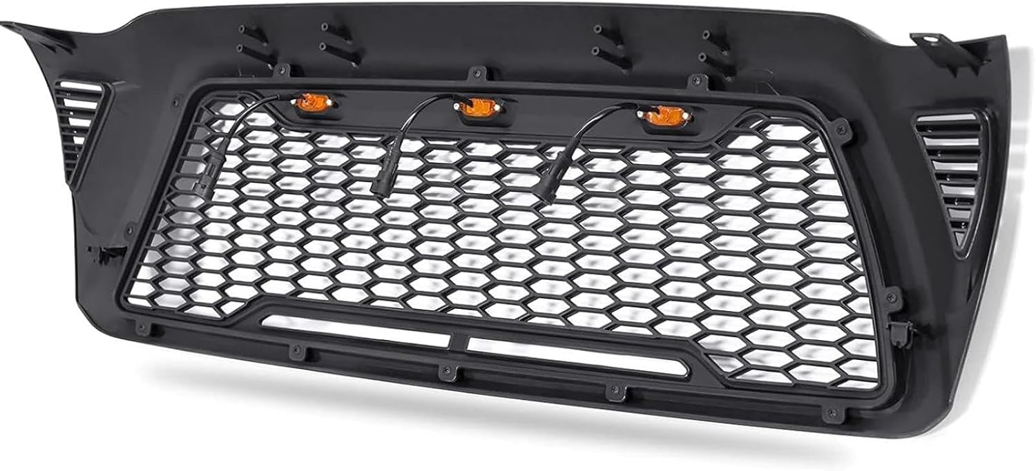 Mesh Front Grill with Amber LED, Compatible with The Following Models: Toyota Tacoma 2005-2011, Matte Black Shell TRD Pro Aftermarket (Parrilla para Tacoma)