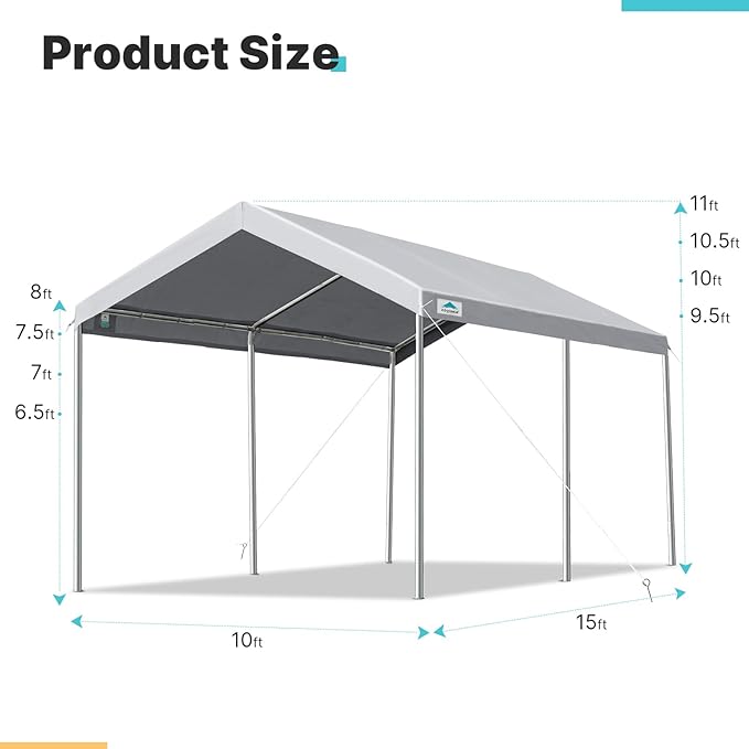 ADVANCE OUTDOOR Adjustable 10x15 ft Heavy Duty Carport Car Canopy Garage Boat - Image 5