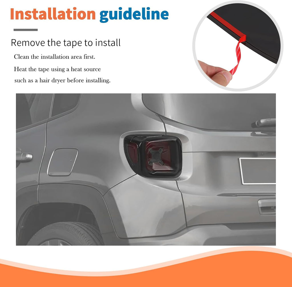 JeCar Tail Light Cover for 2019-2026 Jeep Renegade - Smoked Black Taillight Lamp Cover Trim Guards, Exterior Upgrade Decoration Accessories