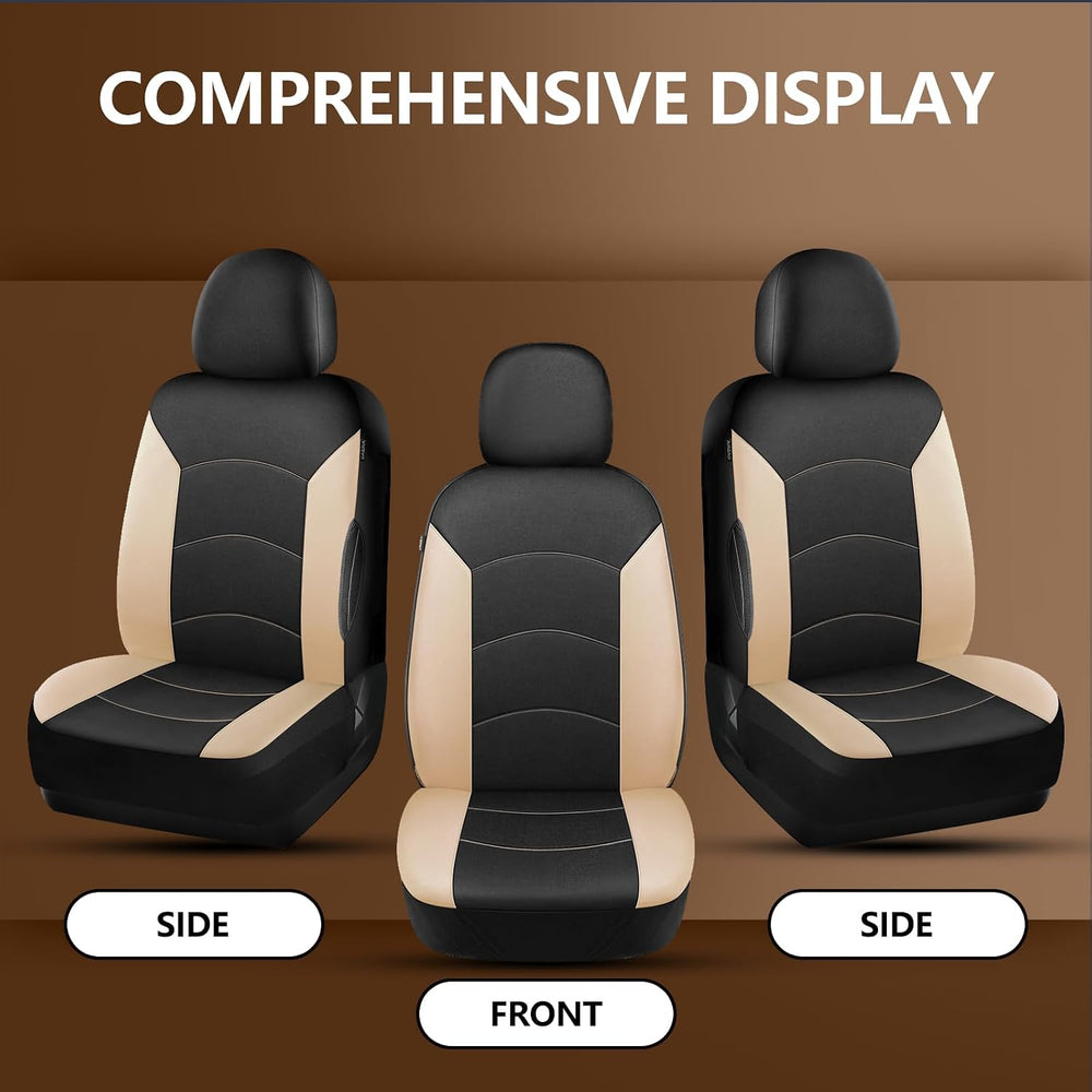 HChengkikz Front Car Seat Cover, Neoprene, Waterproof (Black + Beige)