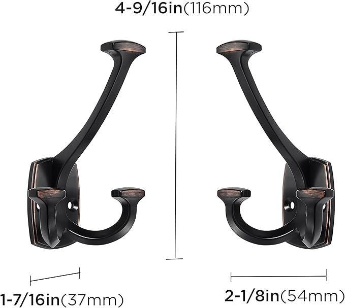 Large Wall Double-Sided Hook 2 Pack Oil Rubbed Bronze Hook Decorative Heavy - Image 2