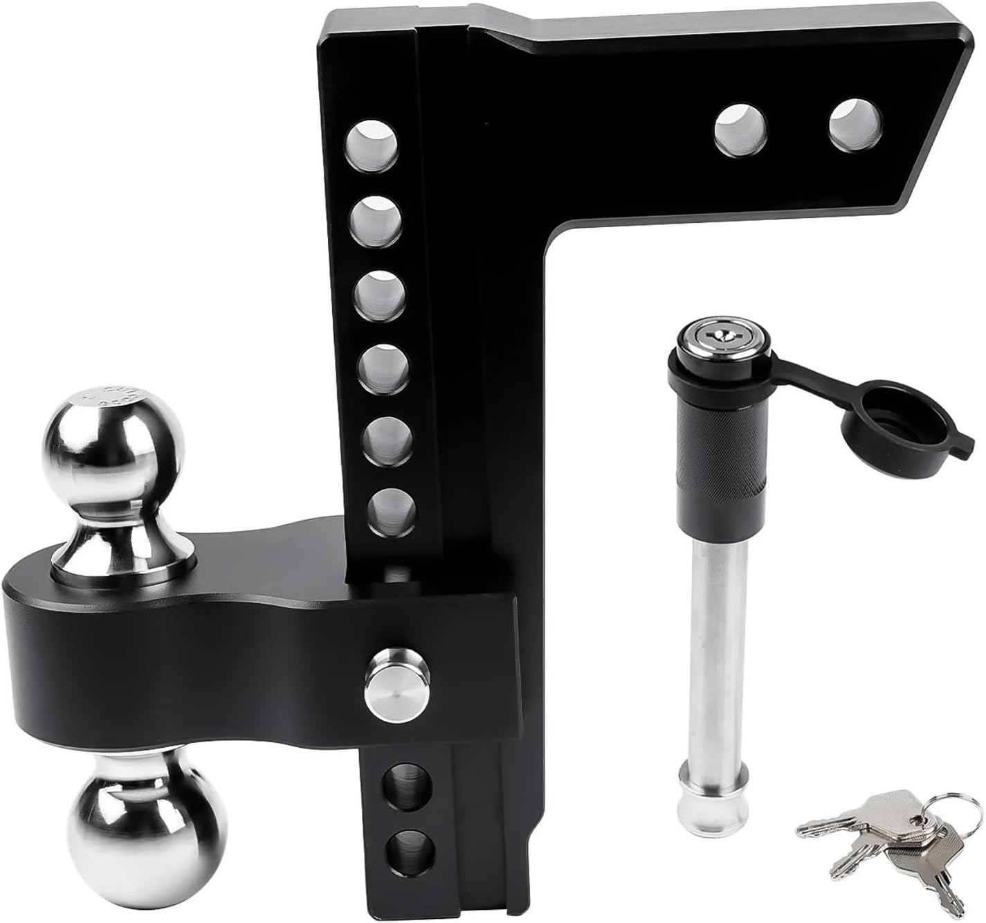 Adjustable 2.5" Trailer Hitch 10" Drop/Rise Dual-Ball 18500 LBS GTW Locks