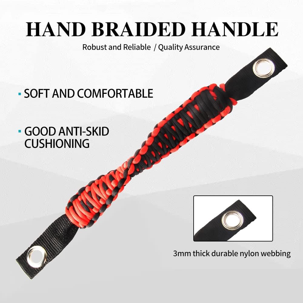 4 x Paracord Grab Handles Compatible with Wrangler JK JKU JL JLU JT Accessories Universal Roll Bar Grab Handles Replacement for Wrangler Grip Handle (Red)