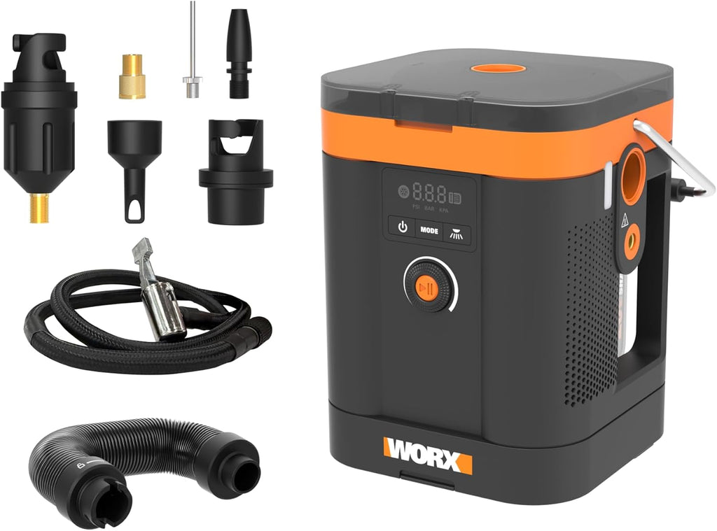 WORX Tire Inflator Portable Air Compressor, 20V Cordless Air Pump for Car Tires, Motorcycle & Balls, 150 PSI Bike Tire Pump with Digital Pressure Gauge, Battery & Charger Not Included, WX098L.9