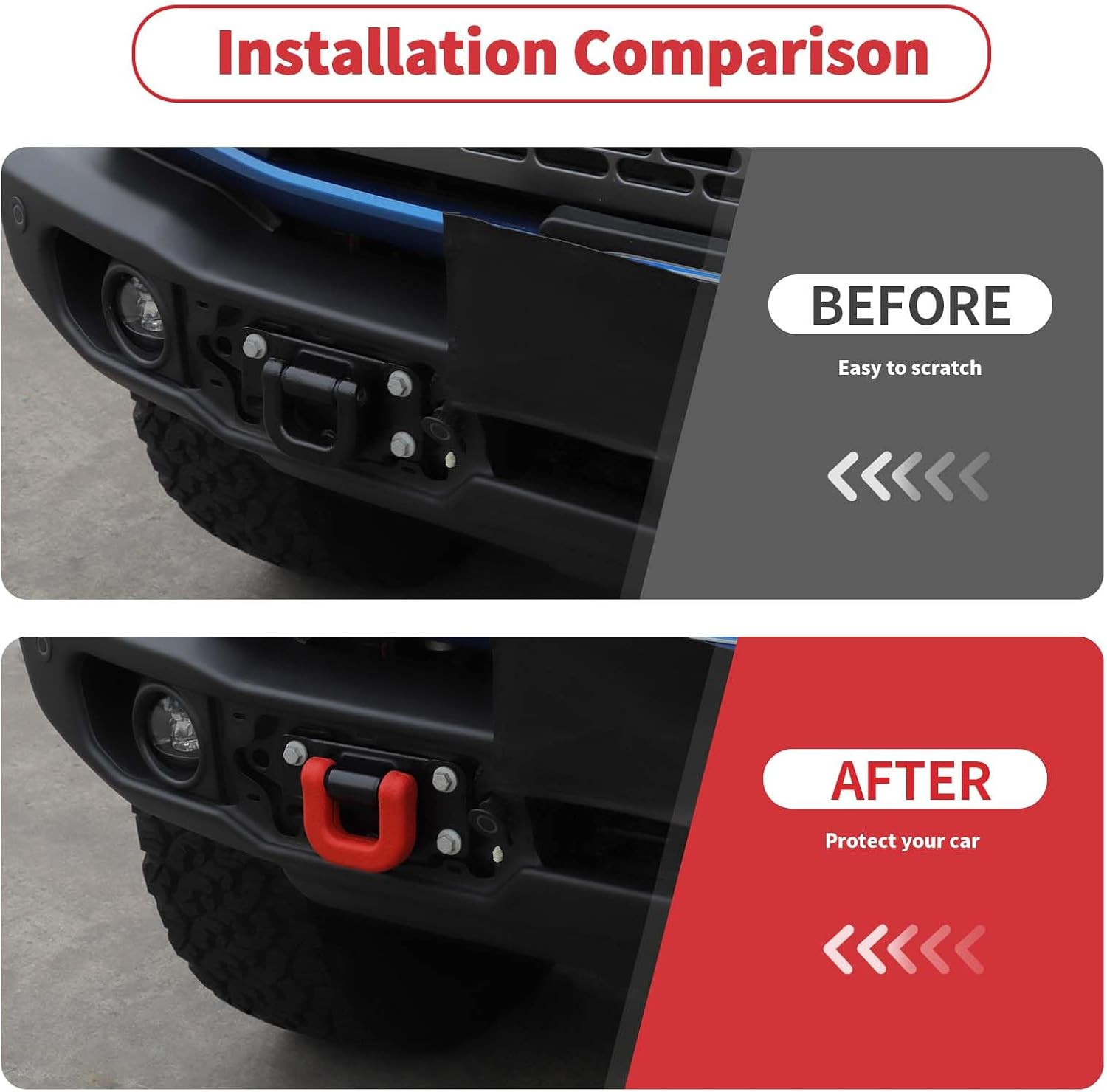 Linskip for Capable Steel Bumper Tow Hook Covers Fit for 2021-2026 Ford Bronco Accessories, Tow Hook Rubber Sleeve Protectors for Bronco Exterior Accessories(Red)