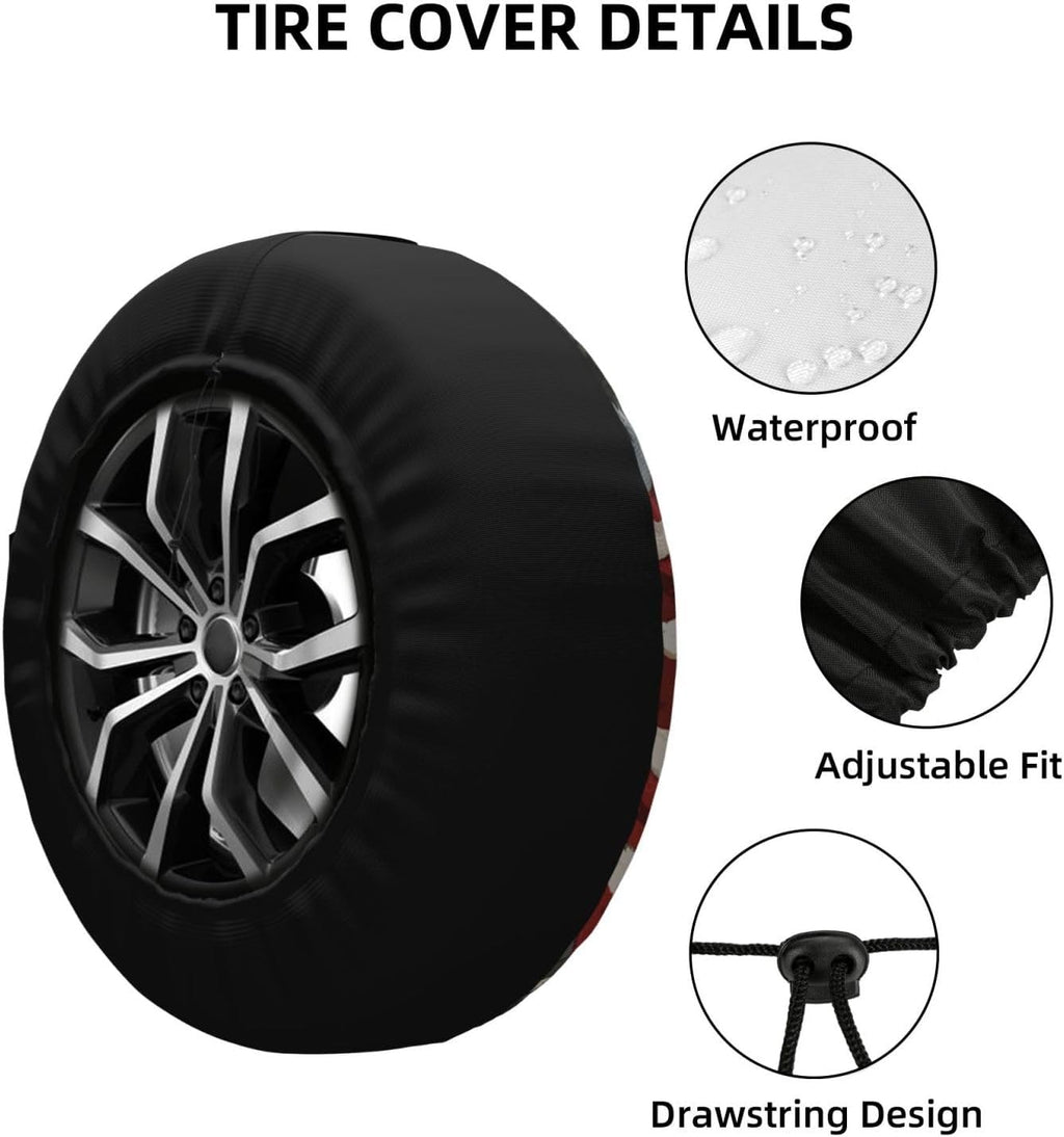 Spare Tire Cover for RV Camper, French Bulldog American Flag Tire Cover Protectors, Weatherproof Universal Wheel Cover for RV Travel Trailer Camper Truck 16in