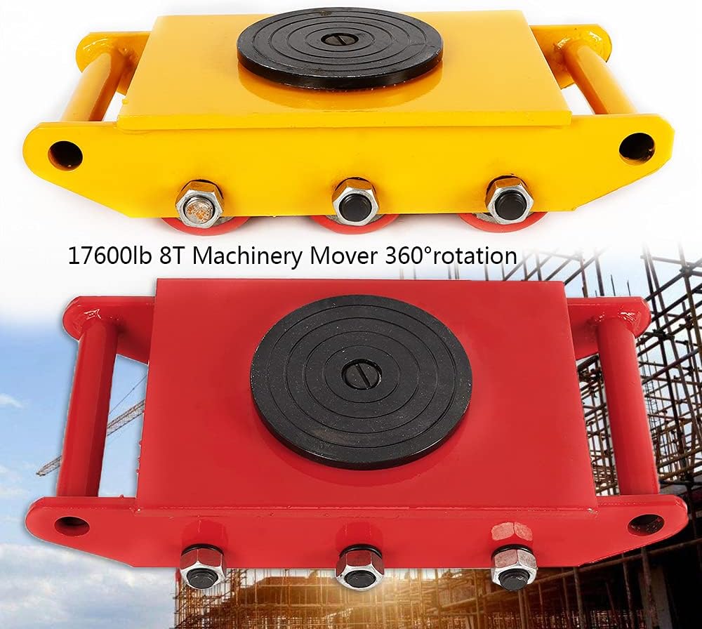Heavy Duty Industrial Machinery Mover - 360° Rotating C Trolley with 4 Rollers, 8t Capaci Moving Skate for Effortless Equint Transport - Yellow Trailer