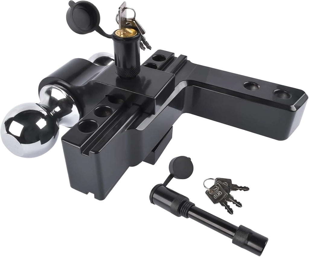 Adjustable 2/5" Trailer Hitch 6" Drop/Rise Dual-Ball 12500 LBS GTW Locks | Heavy Duty Tow Hitch Receiver Towing Mounting for Truck SUV Camper RV Boat Utility Hauler with Riser