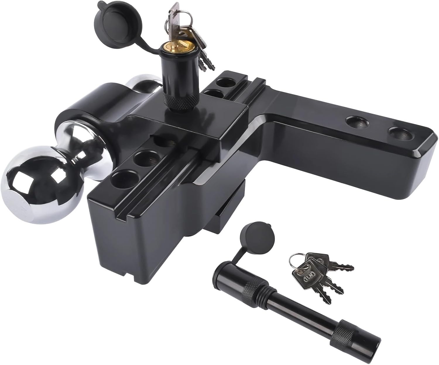 Adjustable 2/5" Trailer Hitch 6" Drop/Rise Dual-Ball 12500 LBS GTW Locks | Heavy Duty Tow Hitch Receiver Towing Mounting for Truck SUV Camper RV Boat Utility Hauler with Riser