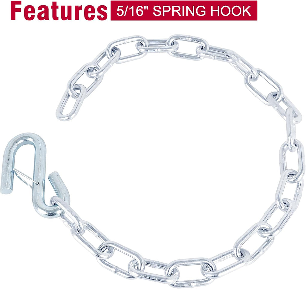 NBJINGYI 5/16" X 27" 2PCS Grade 30 Trailer Boat Gooseneck Safety Chain with Spring Clips with One S Hook