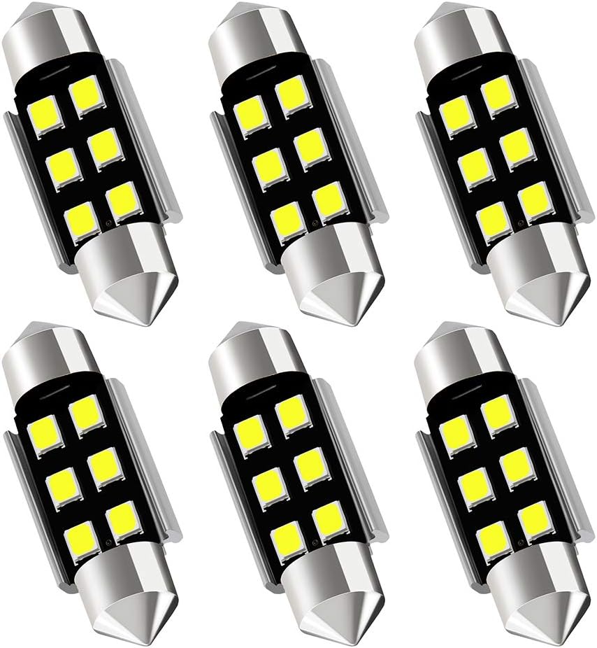 AUXLIGHT 6418 6411 DE3425 C5W DE3423 36MM 1.42”Festoon LED Interior Light Bulbs 6000K Xenon White, Super Bright 6SMD Chips for Dome Map Door Courtesy License Plate Lights (Pack of 6)