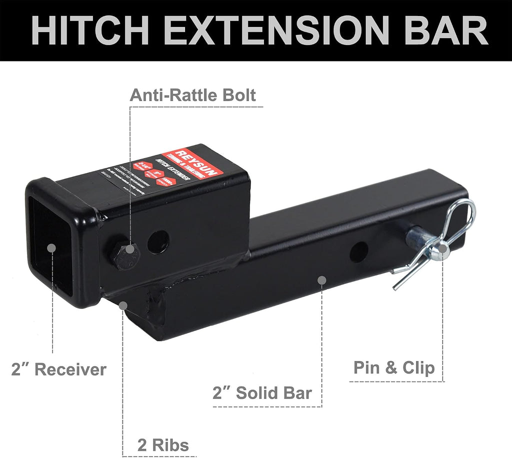 864121 Trailer Hitch Riser With 2.25 Inch Rise/Drop for 2 Inch Receiver Extension, Solid Shank, Pin Kit Included