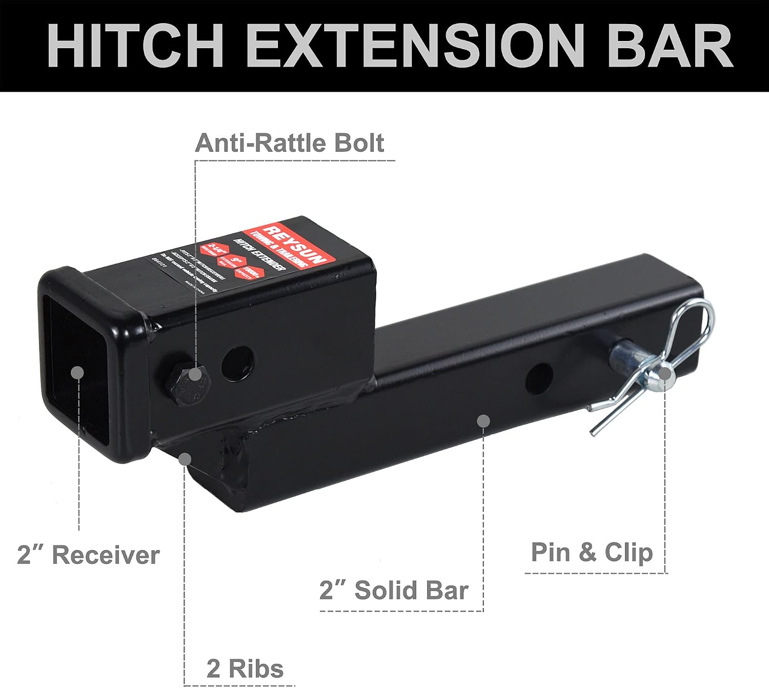 864121 Trailer Hitch Riser With 2.25 Inch Rise/Drop for 2 Inch Receiver Extension, Solid Shank, Pin Kit Included
