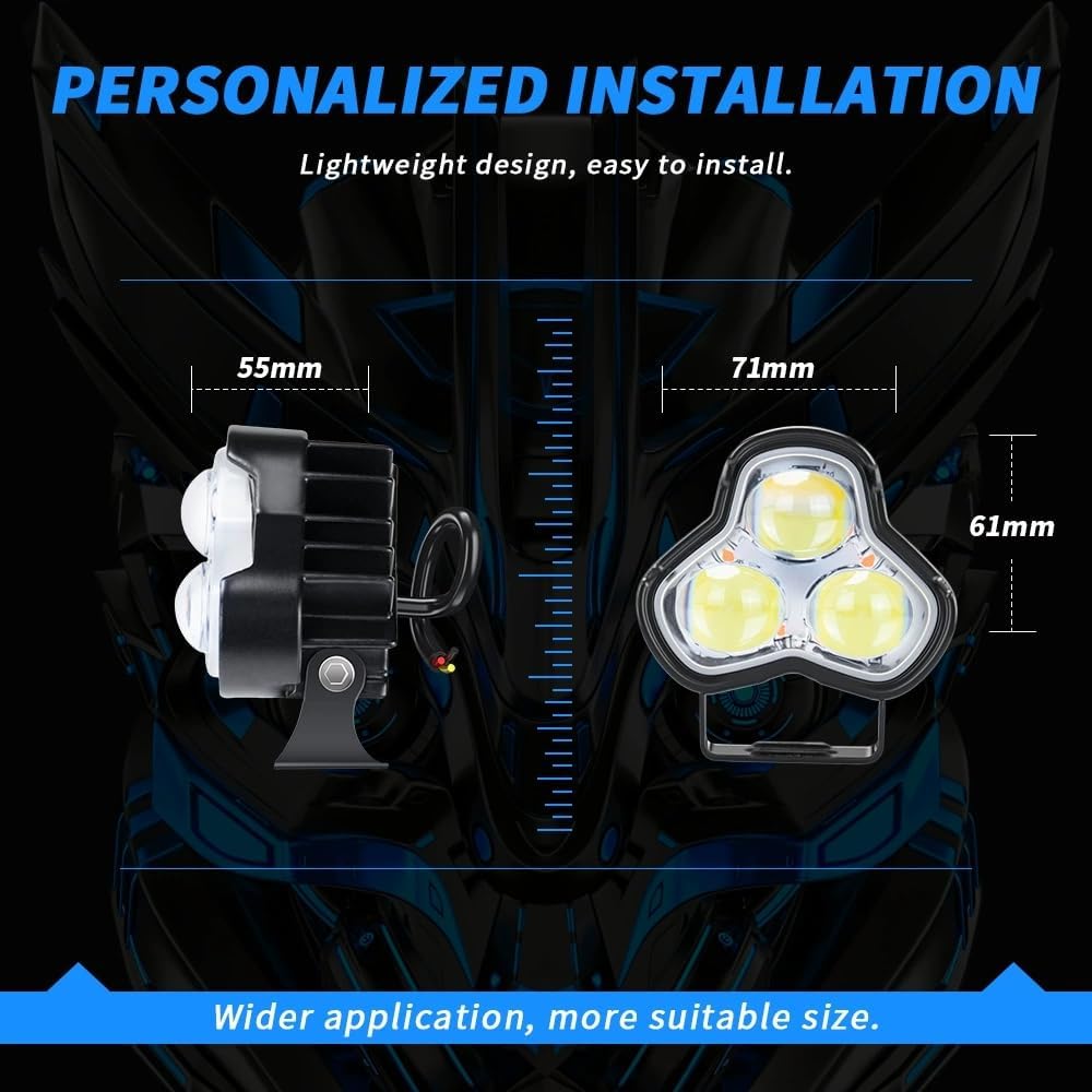 Triple 6050 LED Motorcycle Fog Lights, DC 9-60V 16W Auxiliary Spot Lights with Adjustable Bracket, IP67 Waterproof for Off Road & Night Riding