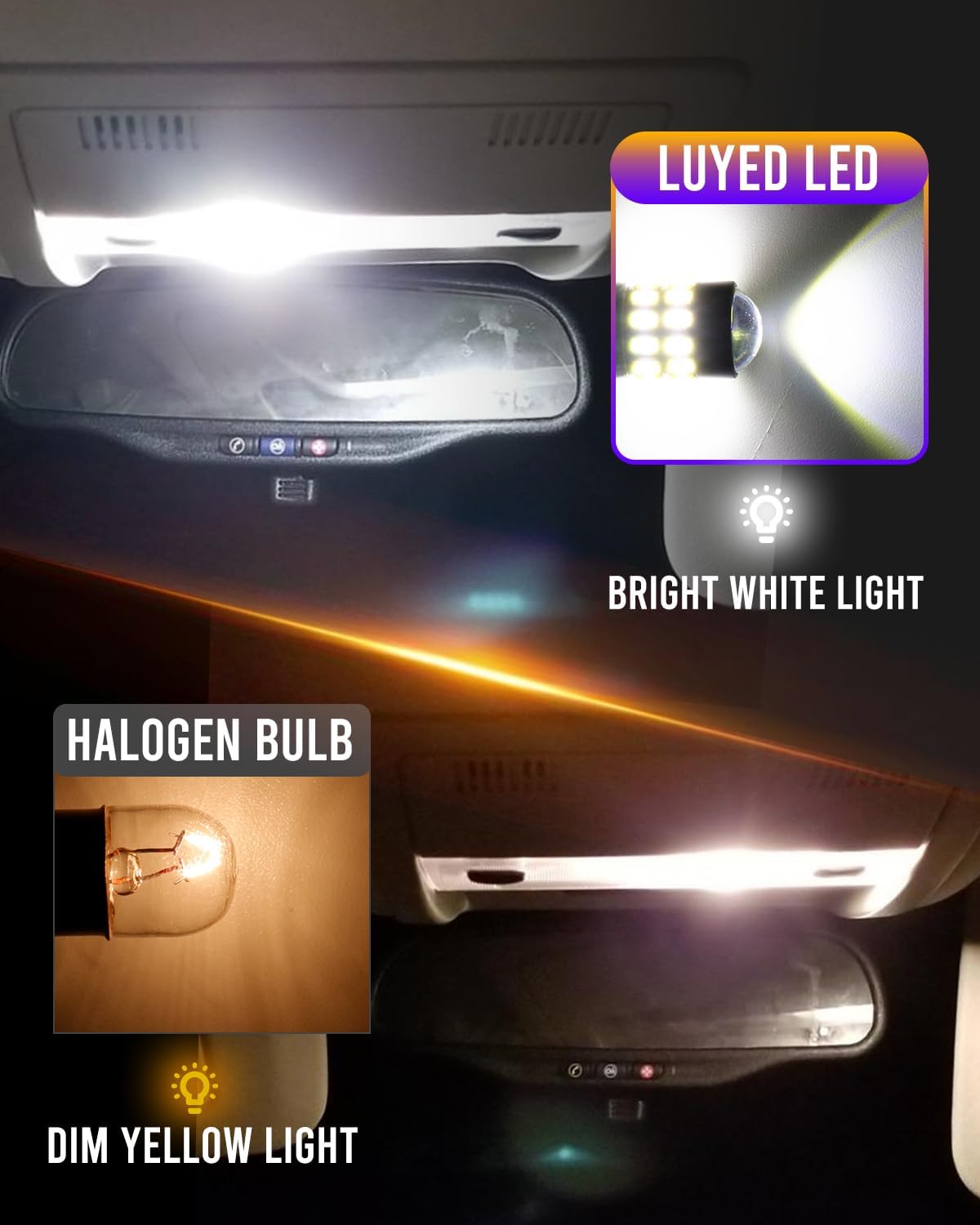 BA9S LED Bulb 720 Lumens Xenon White Super Bright BA9 BA9S 53 57 1895 64111 LED Bulbs with Projector for Dome Map Door Courtesy Glove Box Lights,Pack of 2