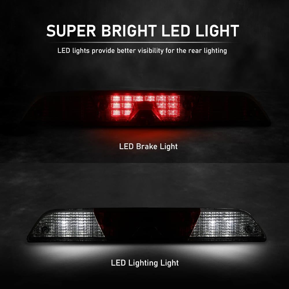 ALLGOOD LED Third 3rd Brake Light w/Camera | Compatible with Ford F250 F350 Super Duty 2017-2022 Clear & Red Lens Chrome Housing