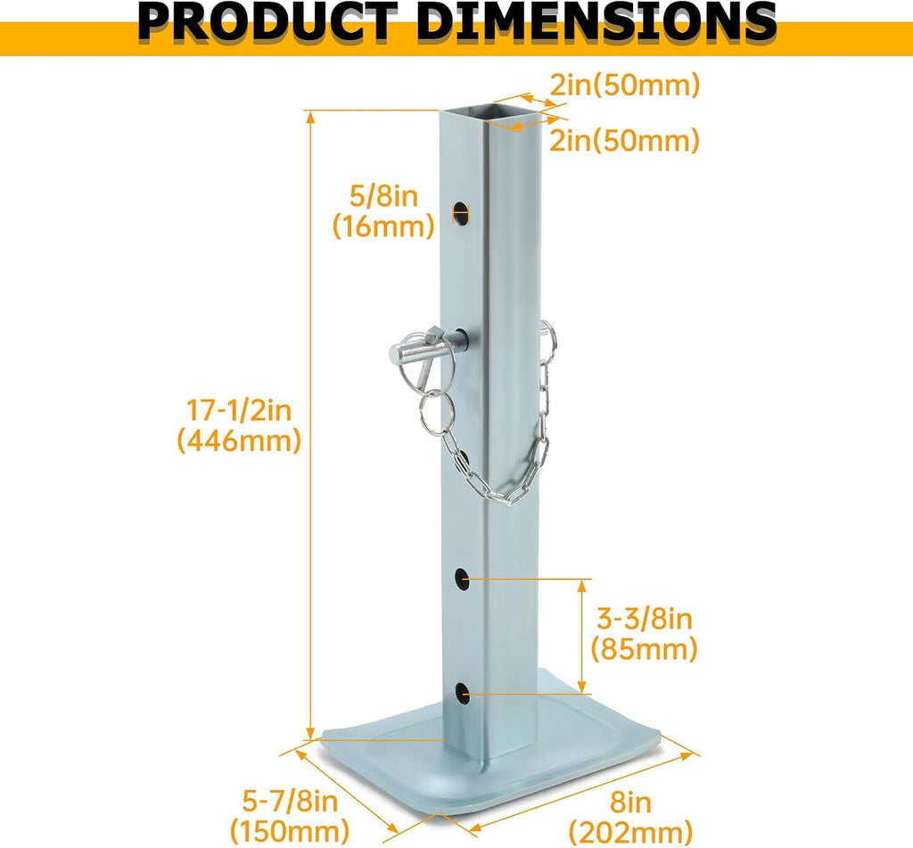 KUAFU Adjustable Jack Stand Compatible with Square Jacks with 2.0 inches Square Tube 8000lbs Trailer Jack Drop Legs W/5 Mounting Holes Silvery Steel Heavy Duty