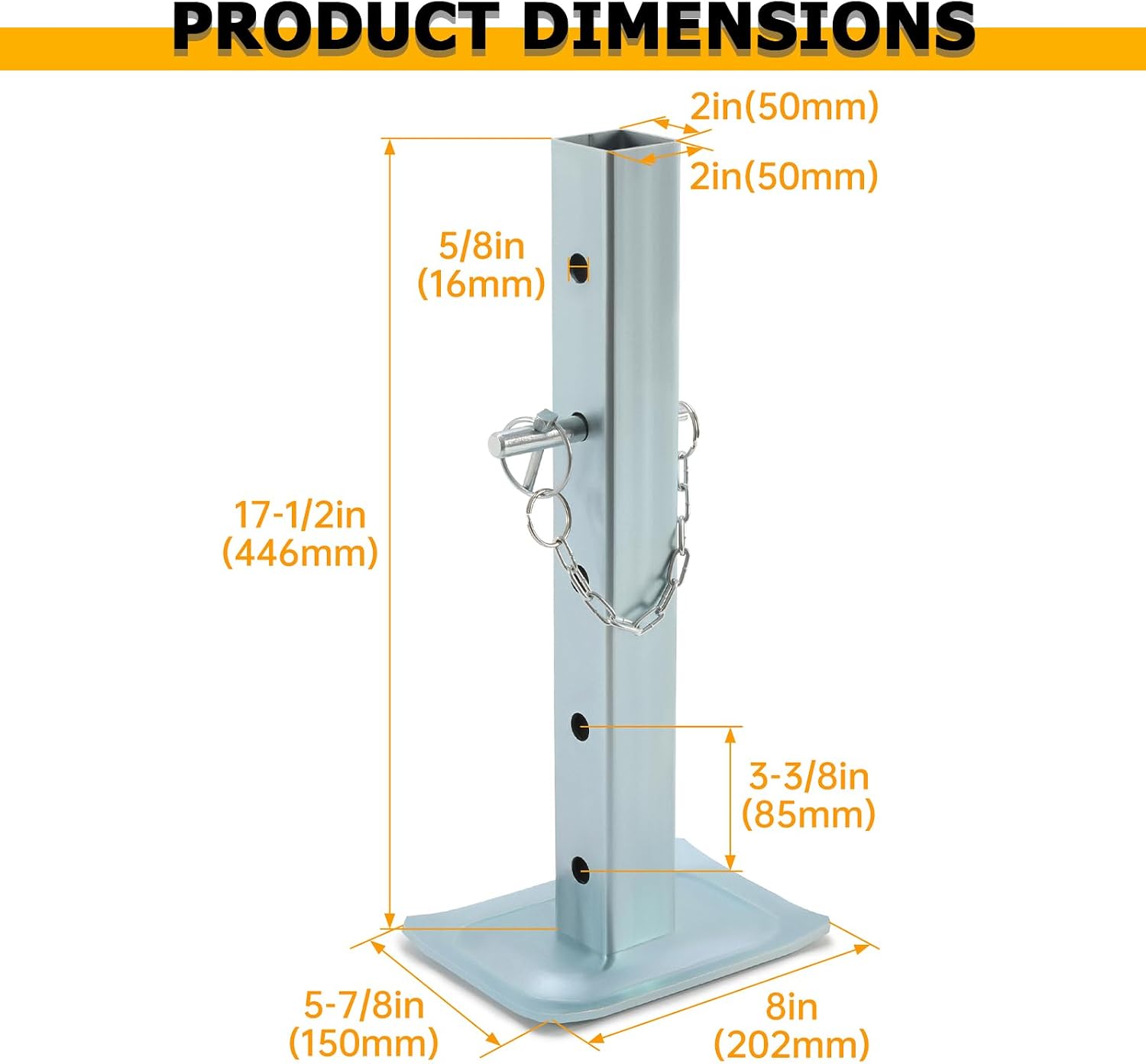 KUAFU Adjustable Jack Stand Compatible with Square Jacks with 2.0 inches Square Tube 8000lbs Trailer Jack Drop Legs W/5 Mounting Holes Silvery Steel Heavy Duty