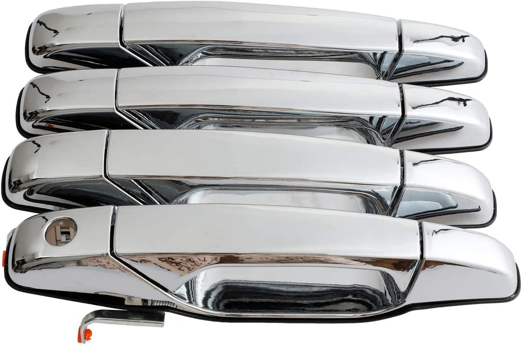 Exterior Chrome Door Handle 4 PCS Front Rear Driver & Passenger Compatible with 2007-2014 Cadillac Escalade Chevy Avalanche Silverado Suburban GMC Sierra Yukon OE # 22738722 22738721 20828258
