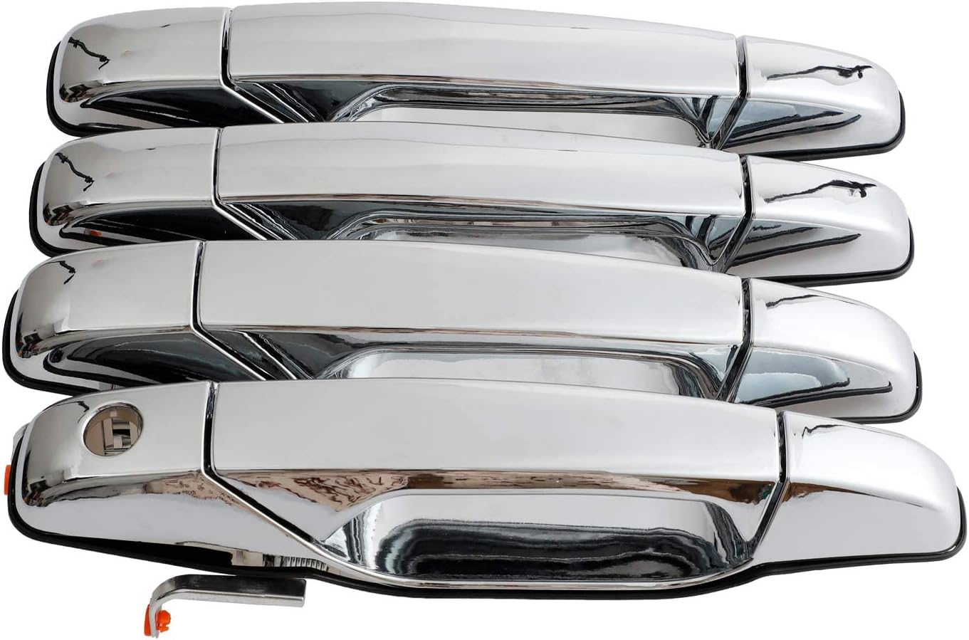 Exterior Chrome Door Handle 4 PCS Front Rear Driver & Passenger Compatible with 2007-2014 Cadillac Escalade Chevy Avalanche Silverado Suburban GMC Sierra Yukon OE # 22738722 22738721 20828258