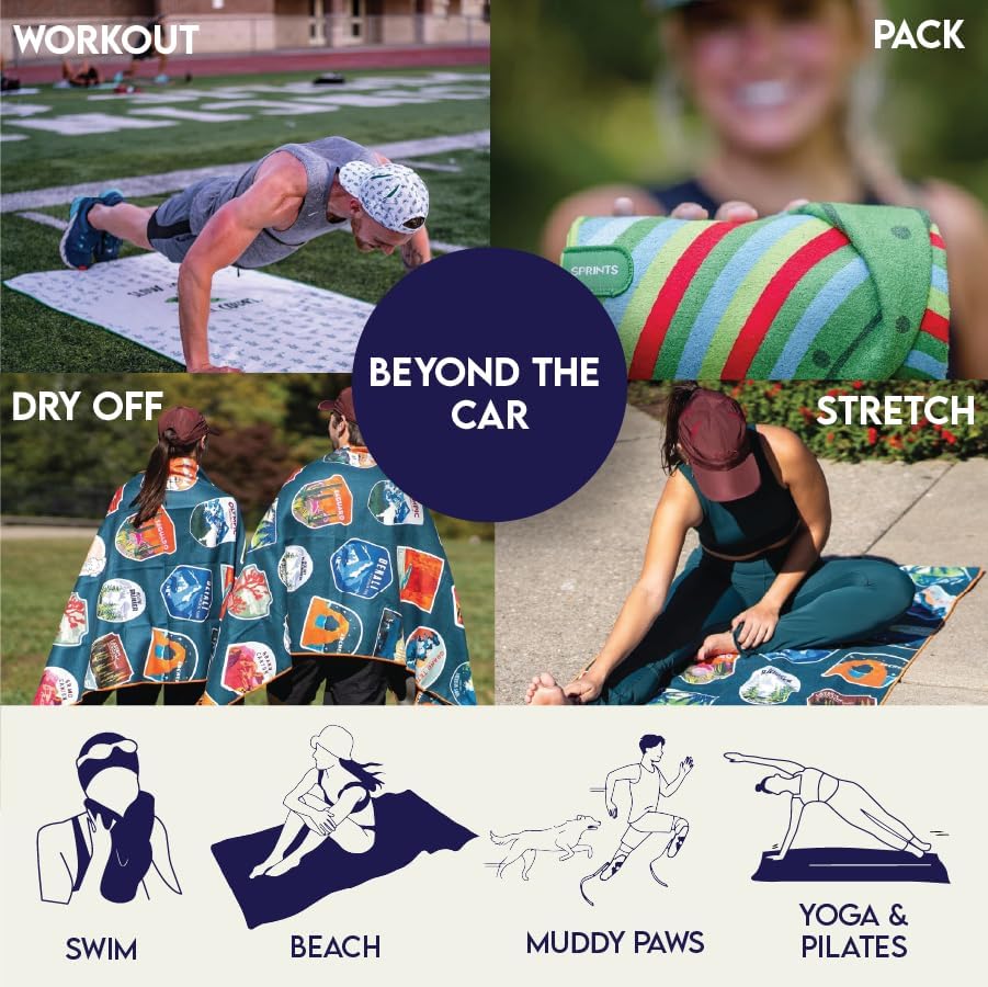 sprints athletic running towel, full-sized, car seat cover, close-up detail