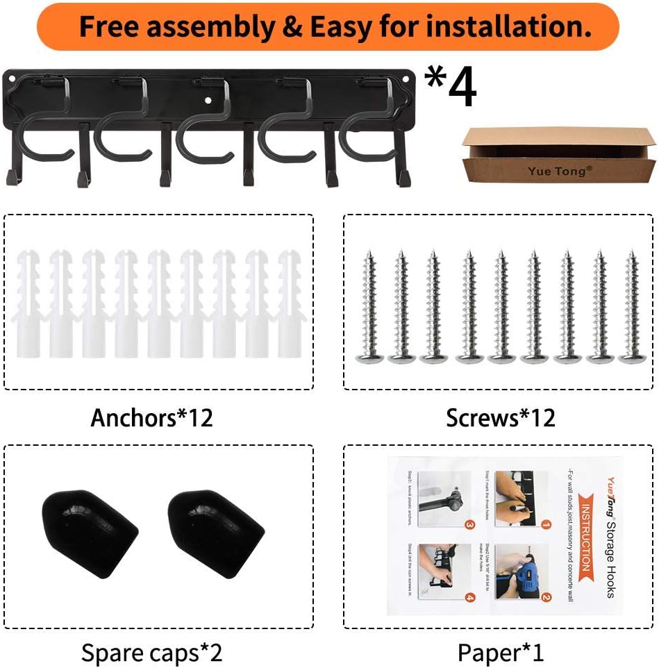 yuetong garden tool organizer wall mount, 4 pack, package contents