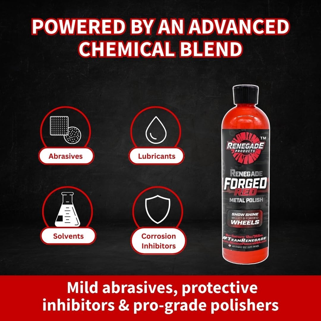 Renegade Products USA - Forged Red - Forged Metal Polish for Billet Wheels & Soft Aluminum, Soft Metal & Forged Wheel Polish, Billet Aluminum Cleaner & Polish, 12oz.