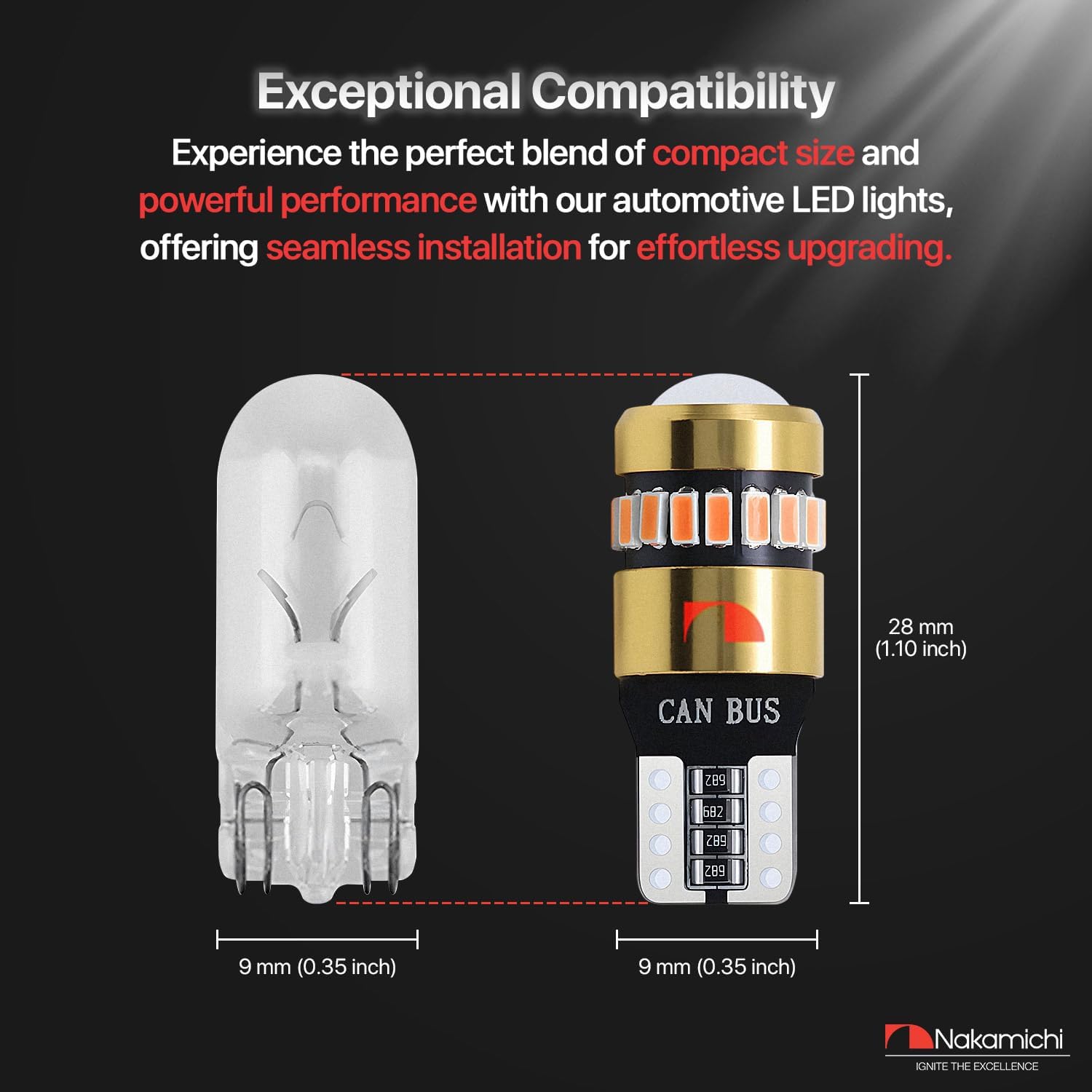 Nakamichi T10 LED Light Bulb 168 2825 194 W5W Wedge 18+1 SMD 3014 Chip LED Replacement Bulbs Error Free for Car Interior Dome Map Door License Courtesy Dash Lights (Monza Red, 19 LEDs, Pack of 2)