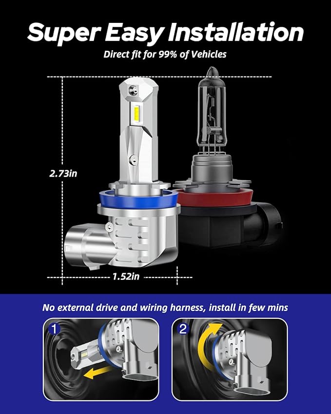 AUTOONE H8 H9 H11 Light Bulbs, Direct H11 Replacement 16000LM Fog Light - Image 7