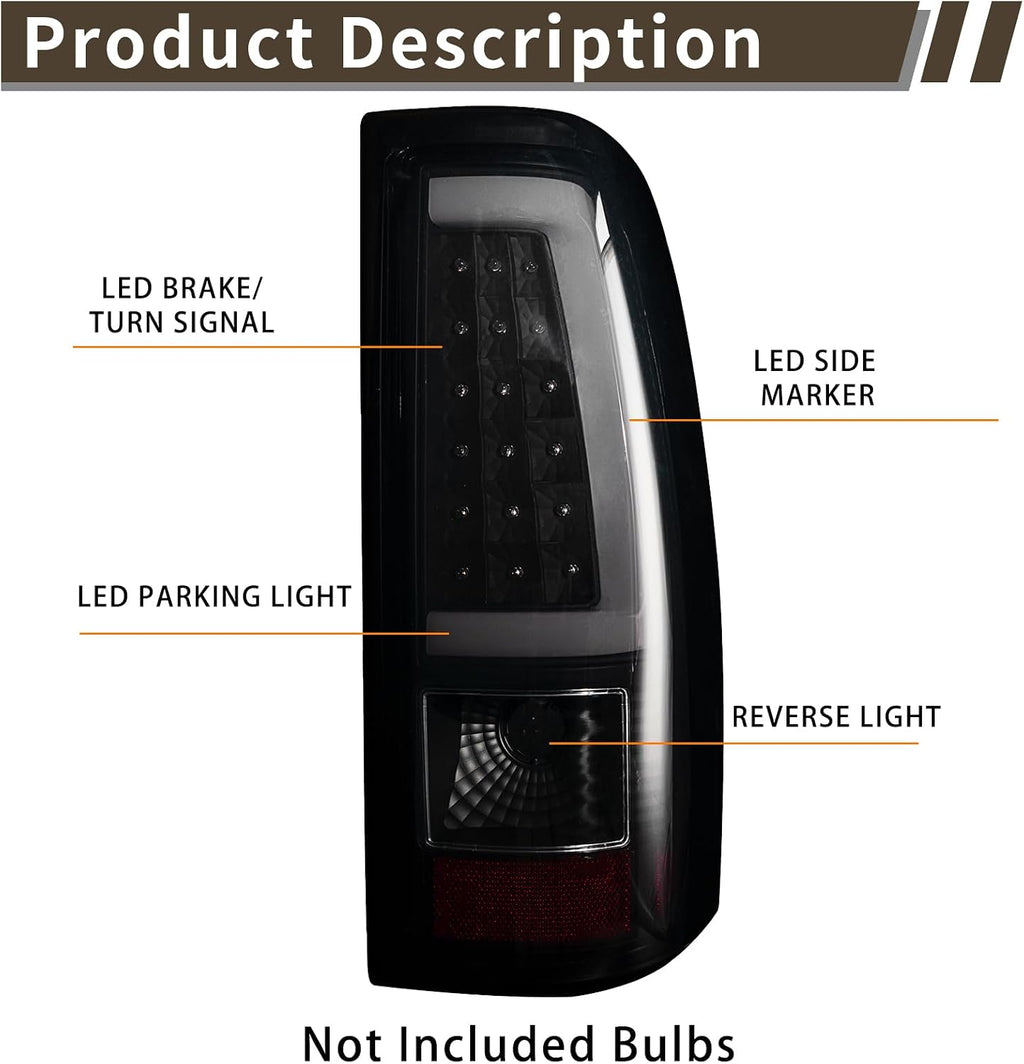 Tail Light Assembly Compatible With Chevy Silverado 1500 2500 3500 2003-2006 Driver and Passenger Side LED Smoke Black Rear Brake Lamps With Bulb Inside And Wiring Harness