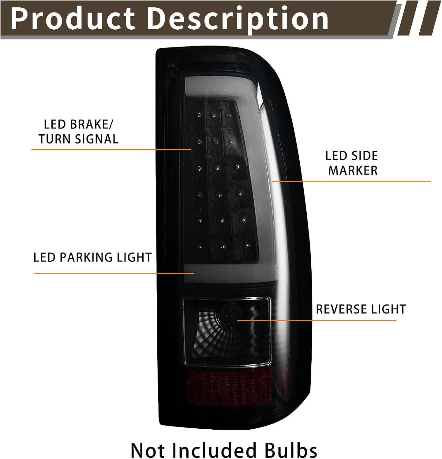 Tail Light Assembly Compatible With Chevy Silverado 1500 2500 3500 2003-2006 Driver and Passenger Side LED Smoke Black Rear Brake Lamps With Bulb Inside And Wiring Harness