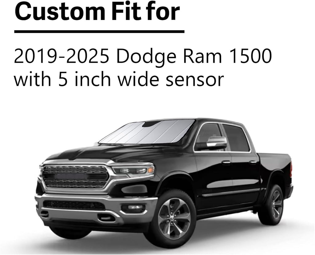 2019-2026 Car Windshield Sun Shade for 2019 2020 2021 2022 2023 2024 2025 2026 Dodge RAM 1500 with 5-Inch Wide Sensor Automotive Front Window Sunscreen Sunshade