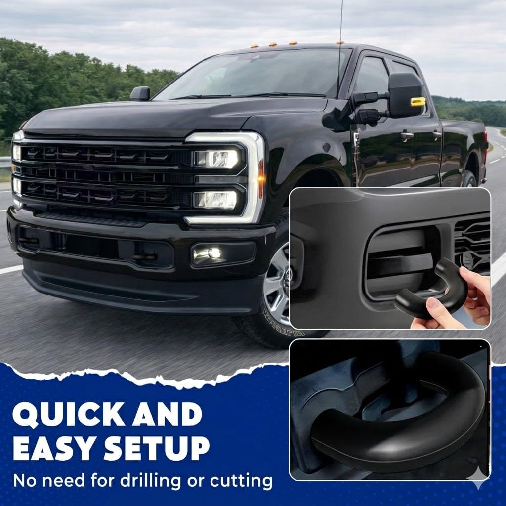 Tow Hook Covers Compatible with 2017 2018 2019 2020 2021 2022 2023 2024 2025 2026 Super Duty F250 F350 F450 Accessories - Upgrade Design, Silicone Rubber, Free Installation (Black)
