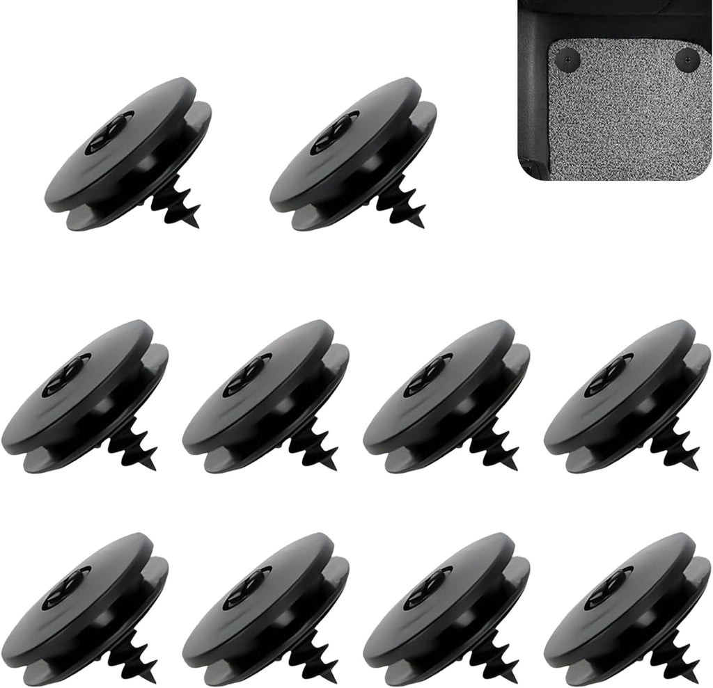 Pack-10 Car Carpet Fixers, Non-Slip Plastic Car Mat Screws, Compact Carpet Floor Mat Anti-Shift Clips, Suitable for Most Cars, Trucks (Black)