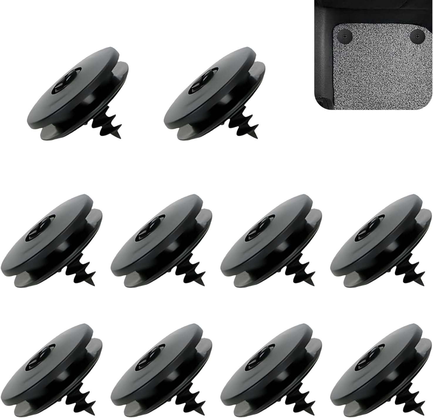Pack-10 Car Carpet Fixers, Non-Slip Plastic Car Mat Screws, Compact Carpet Floor Mat Anti-Shift Clips, Suitable for Most Cars, Trucks (Black)