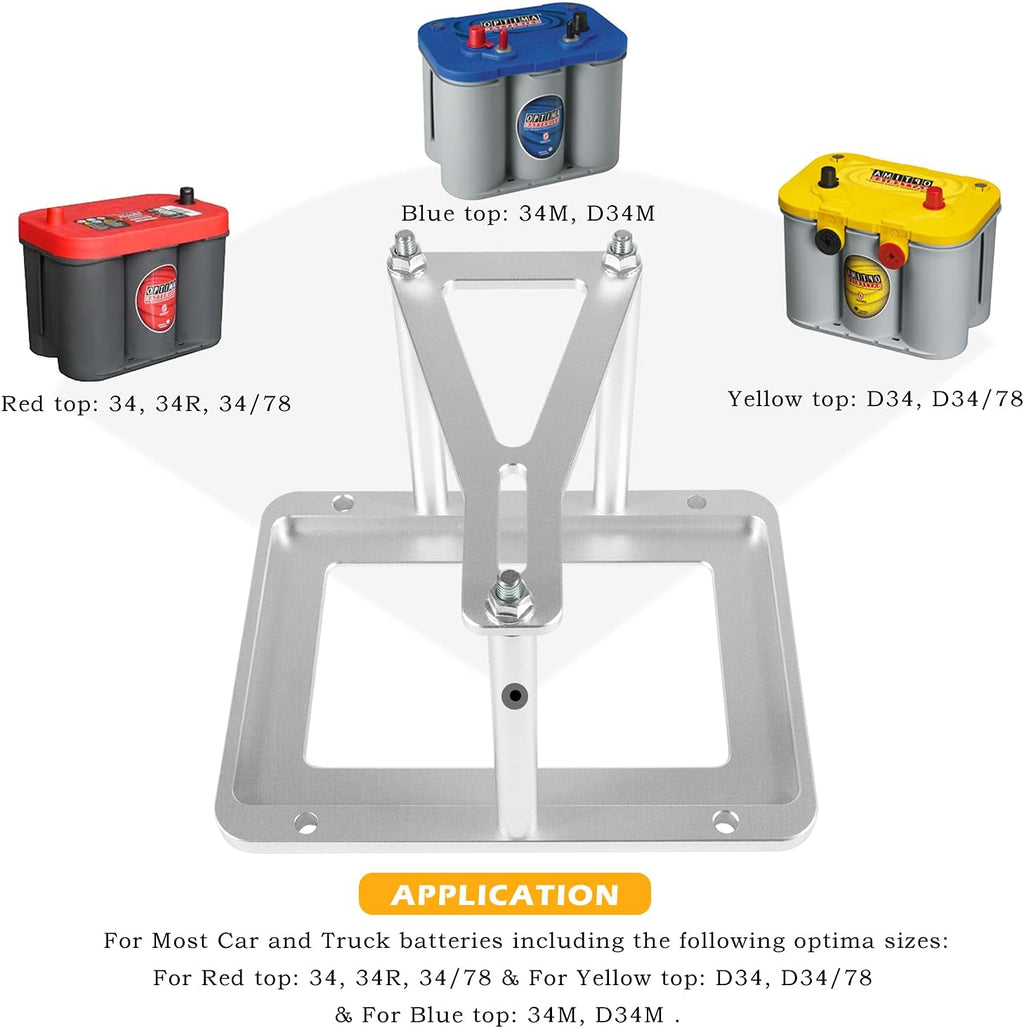 Danti Universal Battery Tray Hold Down Trunk battery Relocation Box Billet Aluminum 551181 For Optima Race Racing Mount Red Yellow Blue Top 34 34/78 D34 D34/78 34M D34M Battery Mount