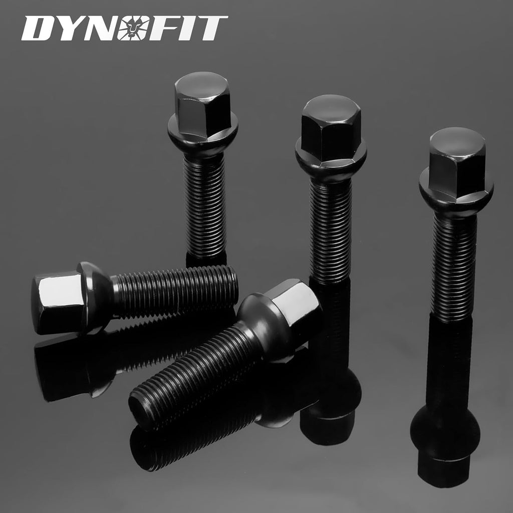 Dynofit M14x1.5 Lug Bolts Compatible with Audi A4 A3 A1 A8,20pcs Ball Seat 45mm Shank for 20 mm Wheel Spacers, 17mm hex Aftermarket Extended Black Bolts Fit CC Golf Jetta Lavid Se