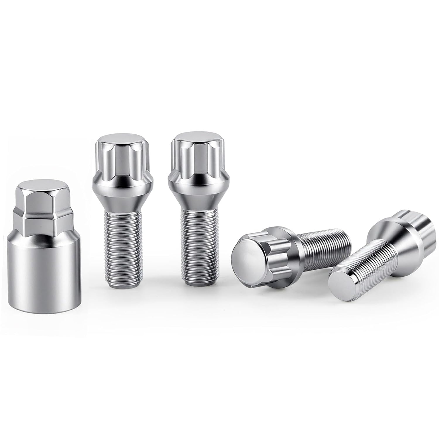 GAsupply 14X1.25 Lug Bolts 4 Locks + Key Fit for BMW Mini Aftermarket Wheels, 28mm Shank Length, Acorn Conical Seat Chrome Lock Lug Bolt Studs Dual 17mm & 19mm Hex Key