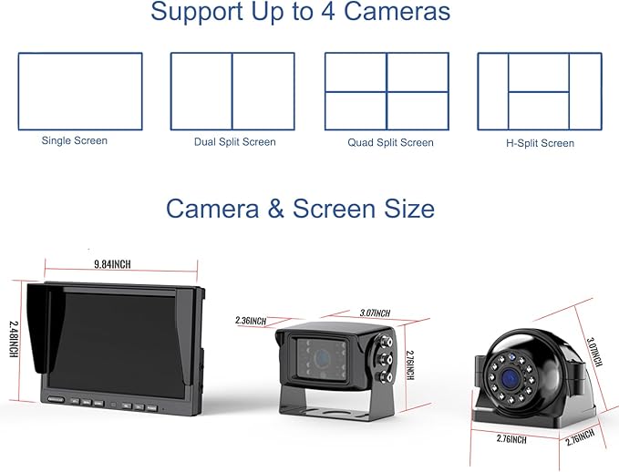 10'' 1080P Wireless Backup Camera System, 10 Inch DVR Quad Split Monitor - Image 9
